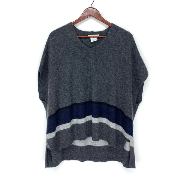 White & Warren 100% Cashmere Oversized Sweater Gray Navy Blue Multi Size XS/S - Picture 1 of 16